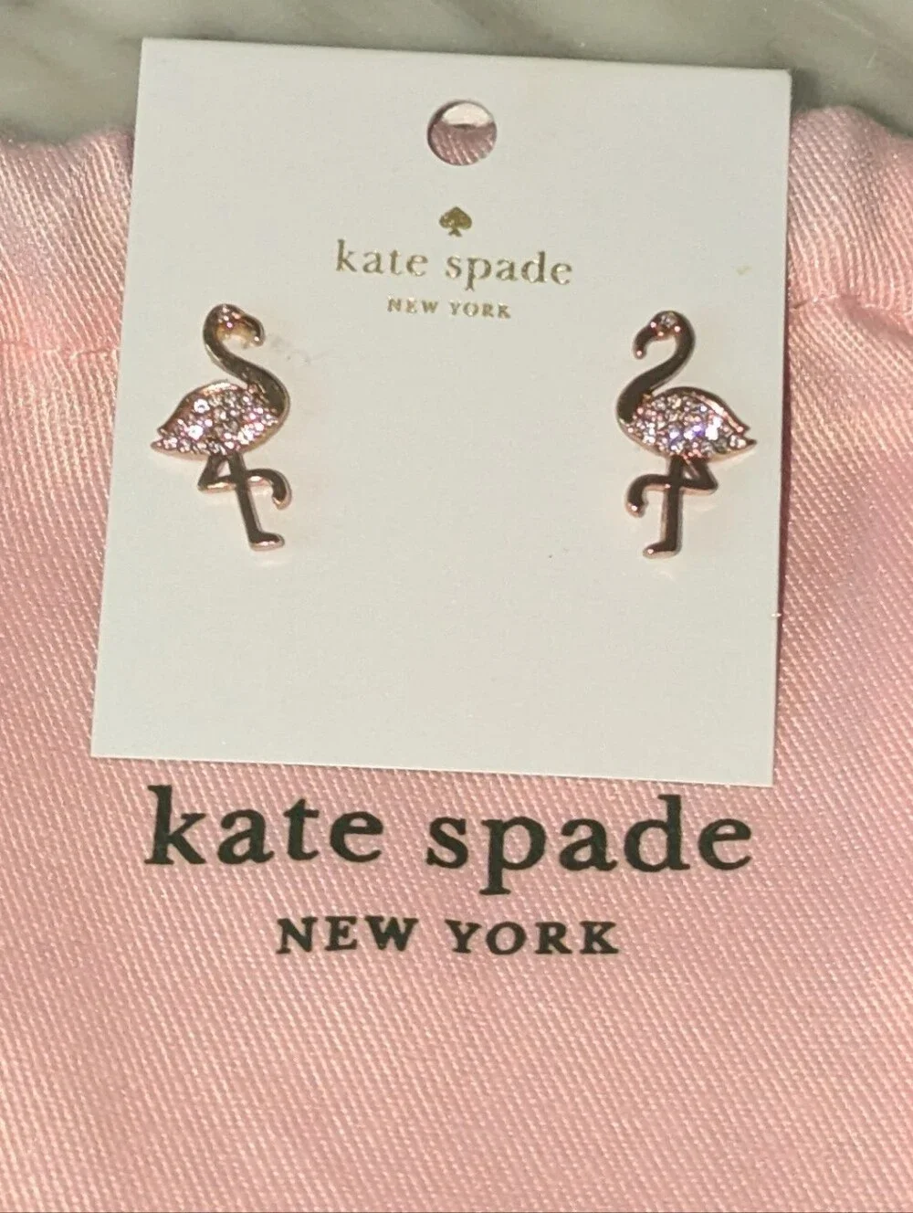 NWT kate spade By The Pool Rose Gold Pave 🦩 🦩 Flamingo Stud Earrings